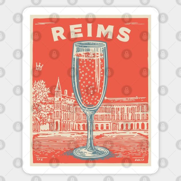 Reims France Vintage Champagne Flute Art Sticker by TuncGK